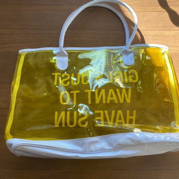 Medium Plastic Transparent Yellow/White Tote Bag - Picture 6 of 7